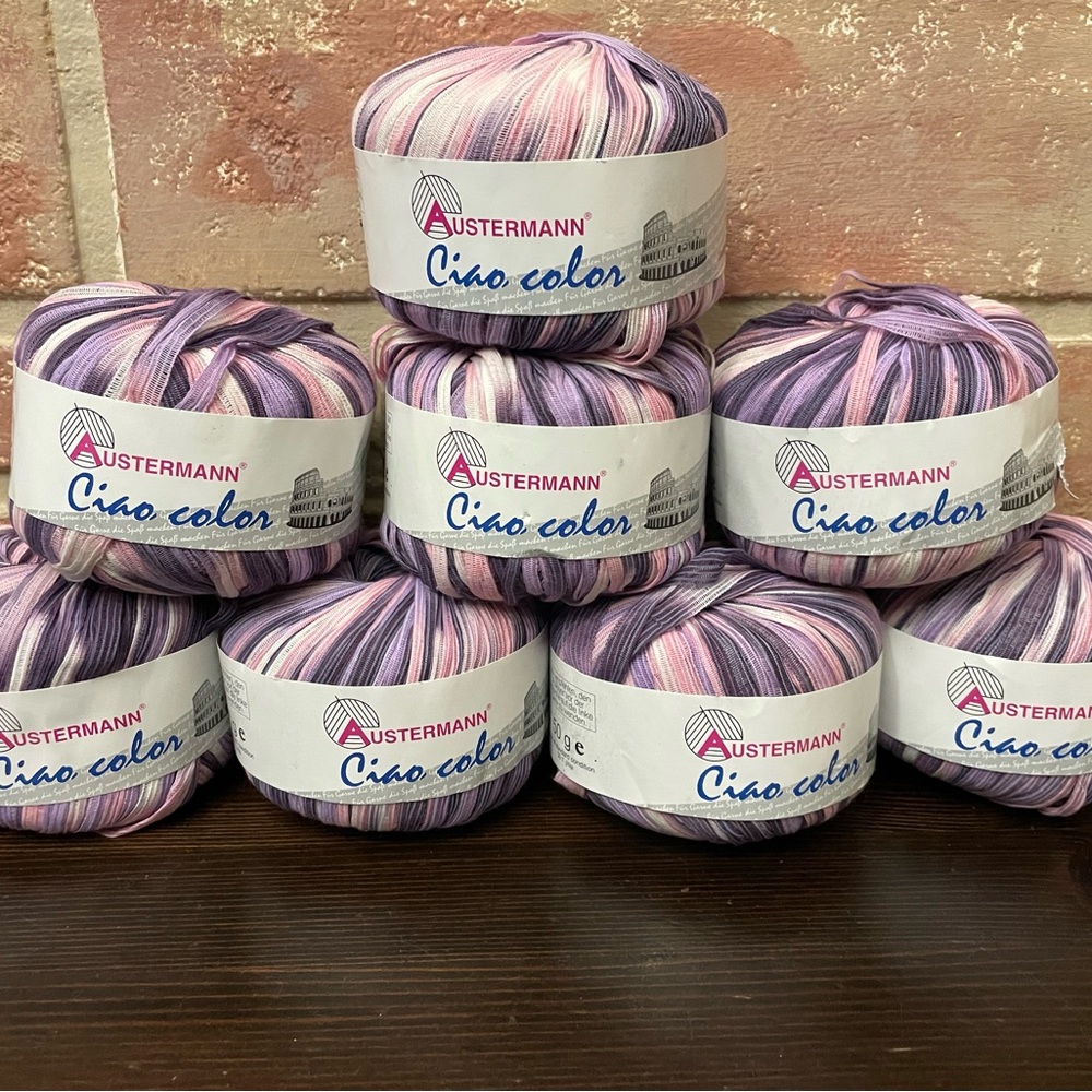 Vintage Austermann CIAO Ribbon Yarn  Cotton Blend 8 Cakes Pink Purple